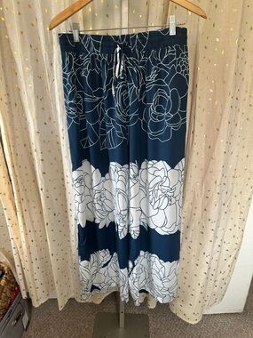 Kamea Pikake In Full Bloom Hawaiian Elastic Waist Wide Leg Luna Pants M